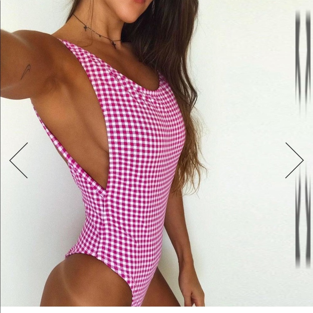 Checkered one piece swimsuit with low back